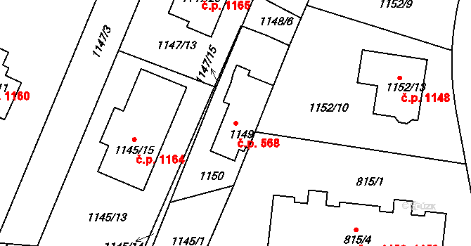 Jemnice 568 na parcele st. 1149 v KÚ Jemnice, Katastrální mapa