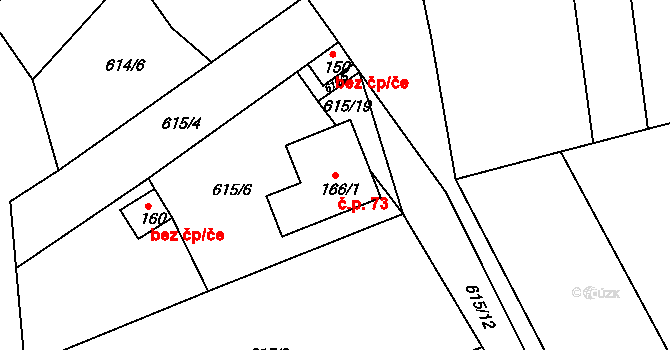 Milovice 73, Soběsuky na parcele st. 166/1 v KÚ Milovice, Katastrální mapa