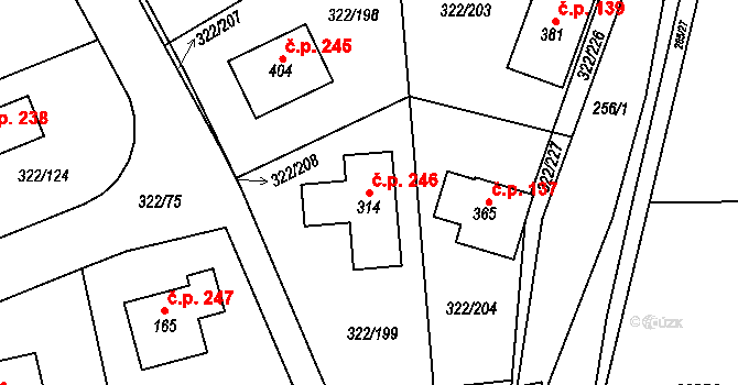 Bubovice 246 na parcele st. 314 v KÚ Bubovice, Katastrální mapa