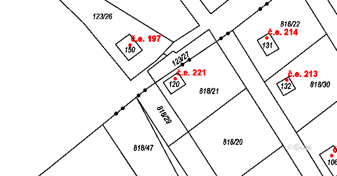Rounek 221, Vyskytná nad Jihlavou na parcele st. 120 v KÚ Rounek, Katastrální mapa