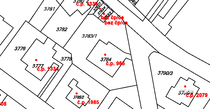 Předměstí 965, Litoměřice na parcele st. 3784 v KÚ Litoměřice, Katastrální mapa