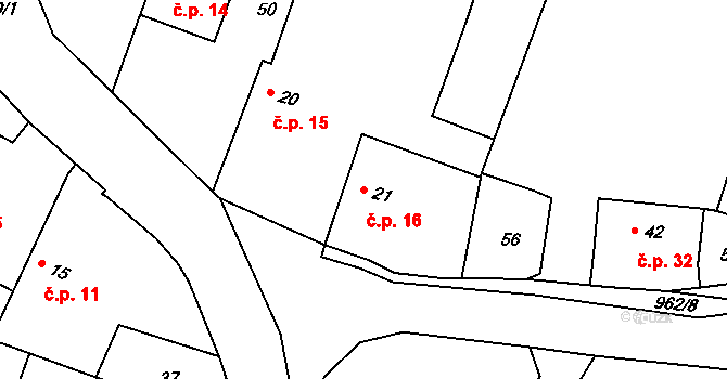Dolní Záhoří 16, Záhoří na parcele st. 21 v KÚ Horní Záhoří u Písku, Katastrální mapa
