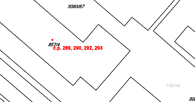 Týnec nad Sázavou 289,290,292,293 na parcele st. 857/4 v KÚ Týnec nad Sázavou, Katastrální mapa