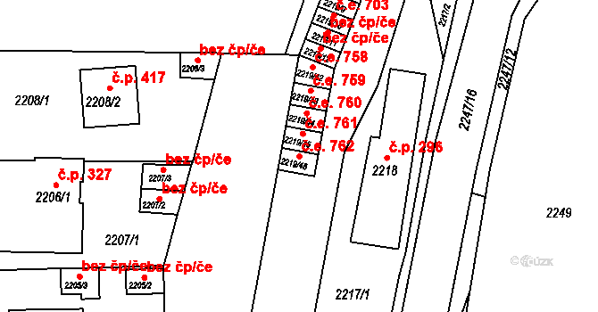 Mostecké Předměstí 762, Bílina na parcele st. 2219/46 v KÚ Bílina, Katastrální mapa