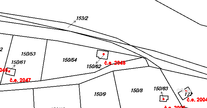 Domanínek 2048, Bystřice nad Pernštejnem na parcele st. 150/62 v KÚ Domanínek, Katastrální mapa