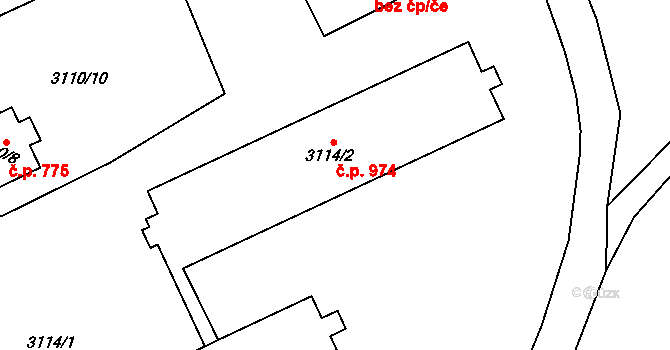 Doksy 974 na parcele st. 3114/2 v KÚ Doksy u Máchova jezera, Katastrální mapa