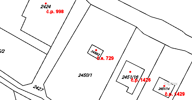 Lutyně 729, Orlová na parcele st. 2450/2 v KÚ Horní Lutyně, Katastrální mapa