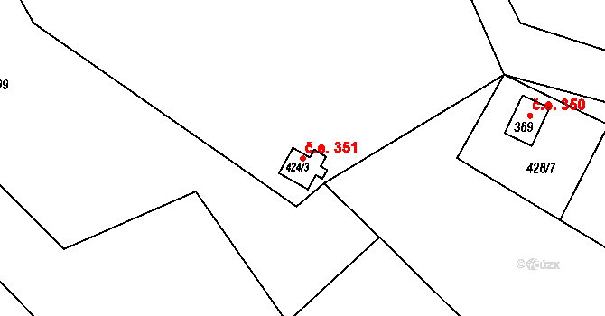 Skalsko 351, Pohoří na parcele st. 424/3 v KÚ Pohoří u Prahy, Katastrální mapa