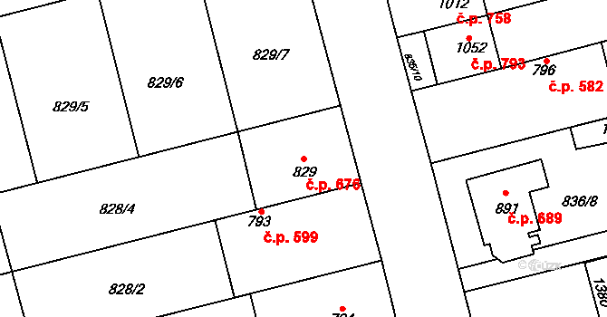 Tlumačov 676 na parcele st. 829 v KÚ Tlumačov na Moravě, Katastrální mapa