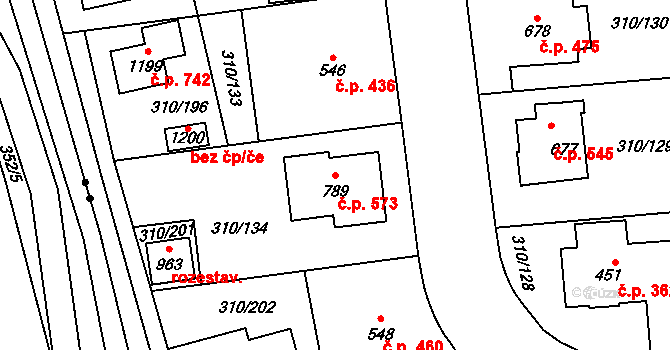 Prštné 573, Zlín na parcele st. 789 v KÚ Prštné, Katastrální mapa