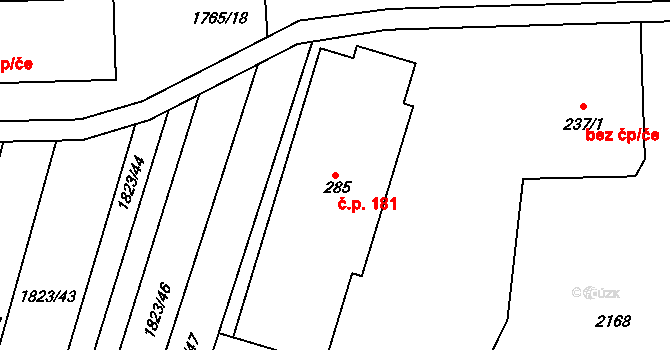 Nesovice 181 na parcele st. 285 v KÚ Nesovice, Katastrální mapa