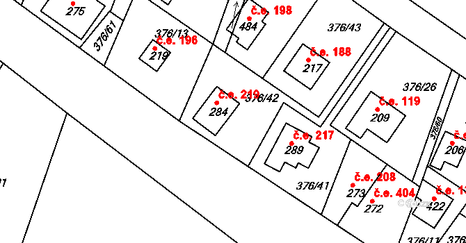 Hoješín 219, Seč na parcele st. 284 v KÚ Hoješín, Katastrální mapa