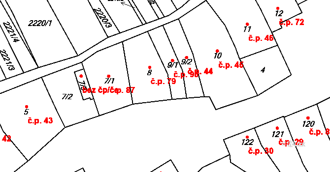 Chvalkovice 93 na parcele st. 9/1 v KÚ Chvalkovice, Katastrální mapa