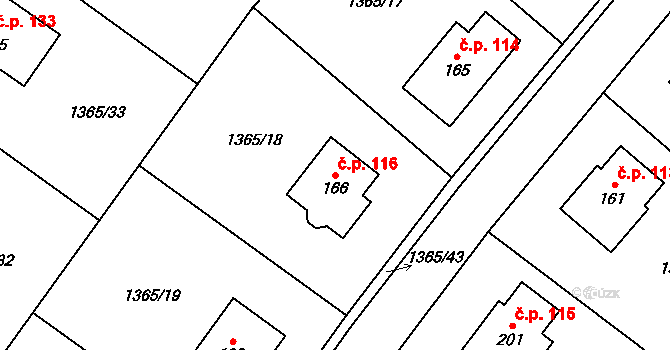 Uhřínov 116 na parcele st. 166 v KÚ Uhřínov u Velkého Meziříčí, Katastrální mapa