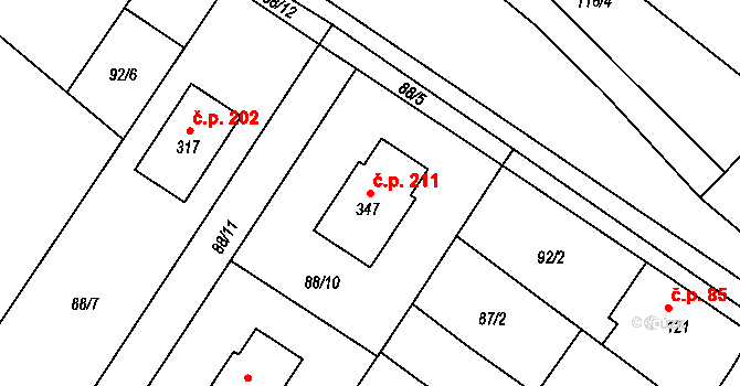 Jiřice 211, Kostelec nad Labem na parcele st. 347 v KÚ Jiřice u Kostelce nad Labem, Katastrální mapa
