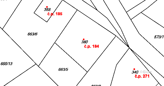 Sopotnice 184 na parcele st. 380 v KÚ Sopotnice, Katastrální mapa
