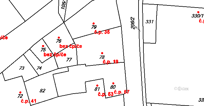 Česká Bříza 19 na parcele st. 78 v KÚ Česká Bříza, Katastrální mapa