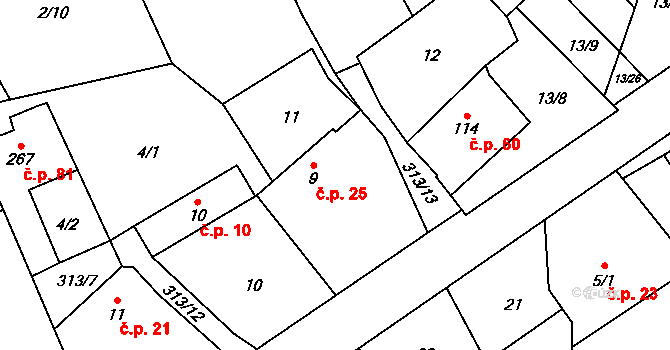 Černolice 25 na parcele st. 9 v KÚ Černolice, Katastrální mapa