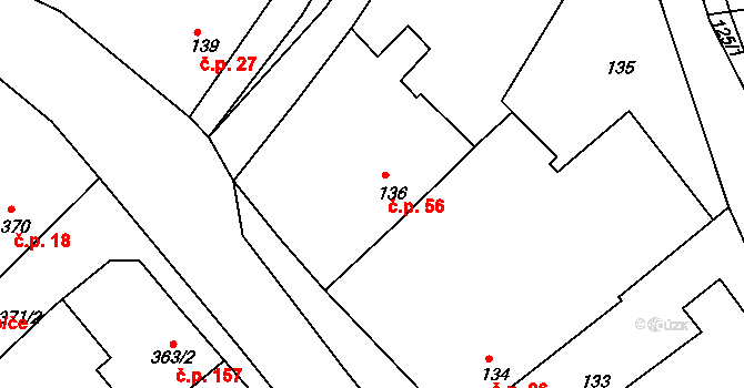 Bušovice 56 na parcele st. 136 v KÚ Bušovice, Katastrální mapa