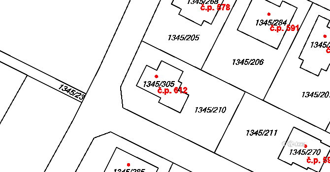 Pokratice 612, Litoměřice na parcele st. 1345/305 v KÚ Pokratice, Katastrální mapa