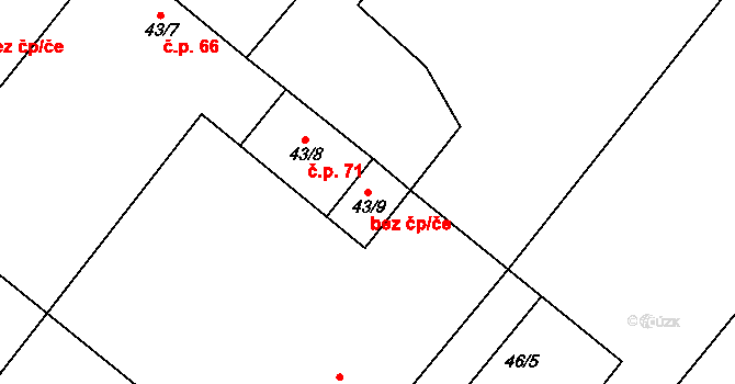 Želetava 81257155 na parcele st. 43/9 v KÚ Šašovice, Katastrální mapa