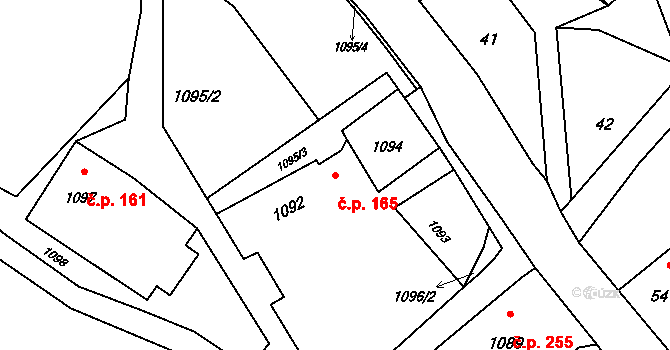 Suchdol nad Odrou 165 na parcele st. 1092 v KÚ Suchdol nad Odrou, Katastrální mapa