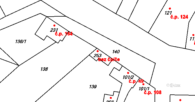 Chodouny 89121155 na parcele st. 253 v KÚ Lounky, Katastrální mapa
