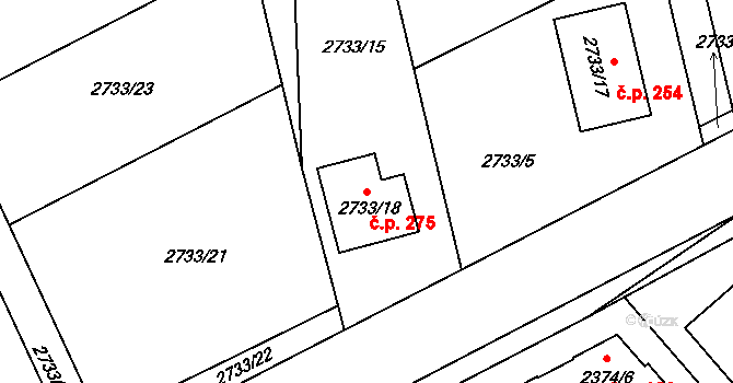 Černovice 275 na parcele st. 2733/18 v KÚ Černovice u Chomutova, Katastrální mapa