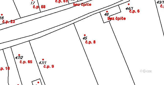 Hřivčice 8, Peruc na parcele st. 45 v KÚ Hřivčice, Katastrální mapa