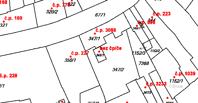 Žatec 94270155 na parcele st. 348/1 v KÚ Žatec, Katastrální mapa