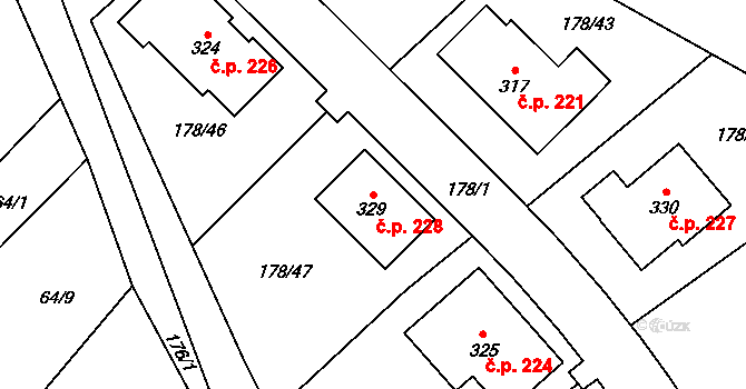 Kravsko 228 na parcele st. 329 v KÚ Kravsko, Katastrální mapa