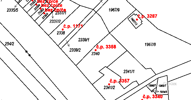 Teplice 3358 na parcele st. 2340 v KÚ Teplice, Katastrální mapa