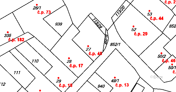 Žďár nad Orlicí 45 na parcele st. 27 v KÚ Žďár nad Orlicí, Katastrální mapa