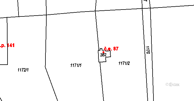 Souvrať 87, Mostek na parcele st. 382 v KÚ Souvrať, Katastrální mapa