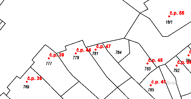 Týnec 47 na parcele st. 781 v KÚ Týnec na Moravě, Katastrální mapa