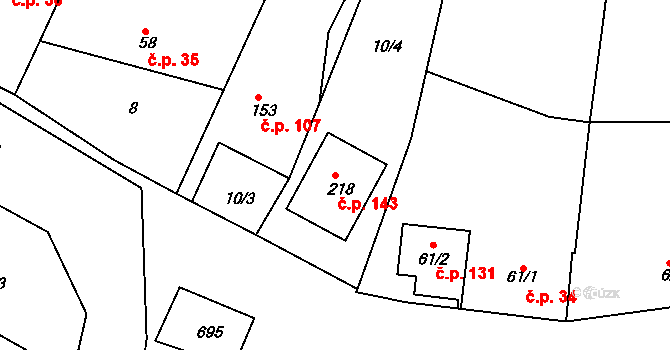 Tučapy 143, Holešov na parcele st. 218 v KÚ Tučapy u Holešova, Katastrální mapa