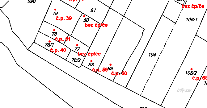 Lutotín 59, Bílovice-Lutotín na parcele st. 98 v KÚ Lutotín, Katastrální mapa