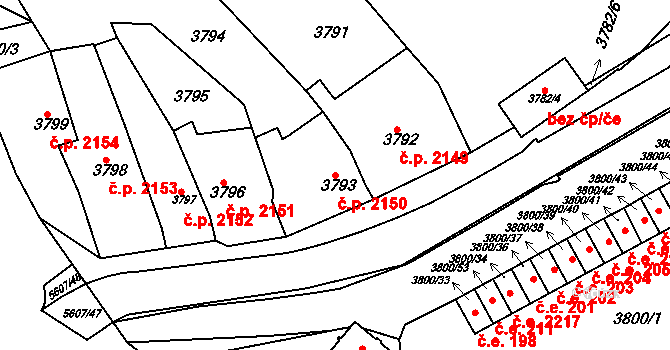 Znojmo 2150 na parcele st. 3793 v KÚ Znojmo-město, Katastrální mapa