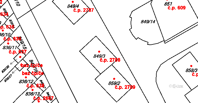 Znojmo 2788 na parcele st. 849/3 v KÚ Znojmo-město, Katastrální mapa