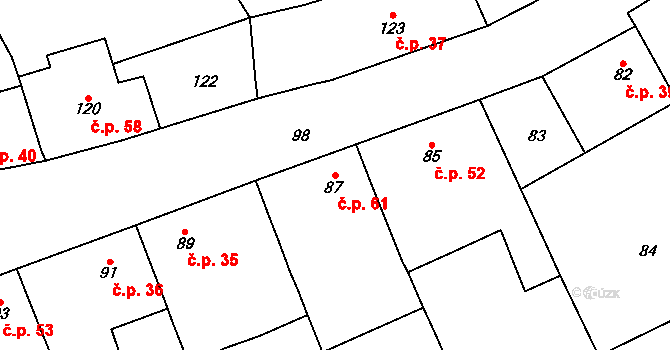 Nahošovice 61 na parcele st. 87 v KÚ Nahošovice, Katastrální mapa