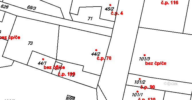 Lazníky 70 na parcele st. 44/2 v KÚ Lazníky, Katastrální mapa