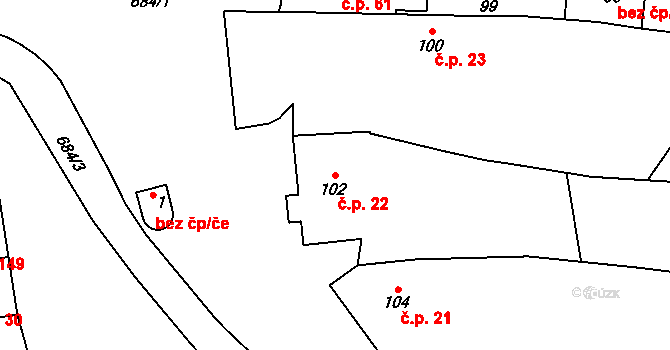 Přerov XIII-Penčice 22, Přerov na parcele st. 102 v KÚ Penčičky, Katastrální mapa