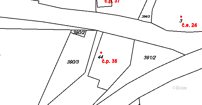 Mezholezy 35, Miskovice na parcele st. 44 v KÚ Mezholezy u Kutné Hory, Katastrální mapa