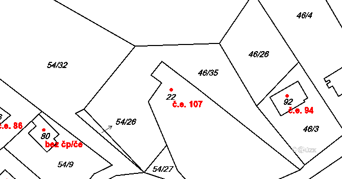 Nivy 107, Děpoltovice na parcele st. 22 v KÚ Nivy, Katastrální mapa