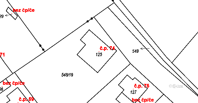 Rovné 74, Bystřice nad Pernštejnem na parcele st. 125 v KÚ Rovné, Katastrální mapa
