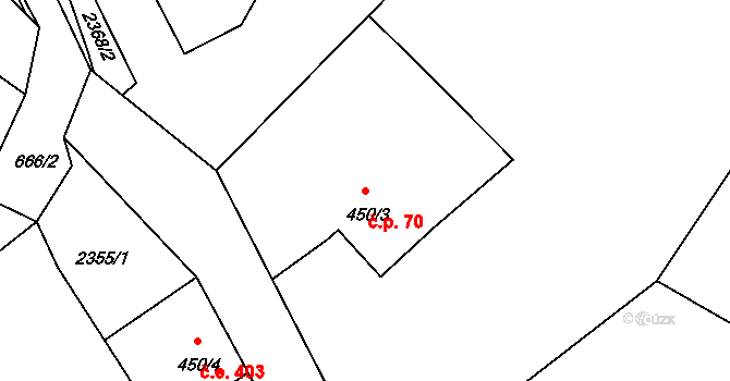 Antonínov 70, Josefův Důl na parcele st. 450/3 v KÚ Antonínov, Katastrální mapa
