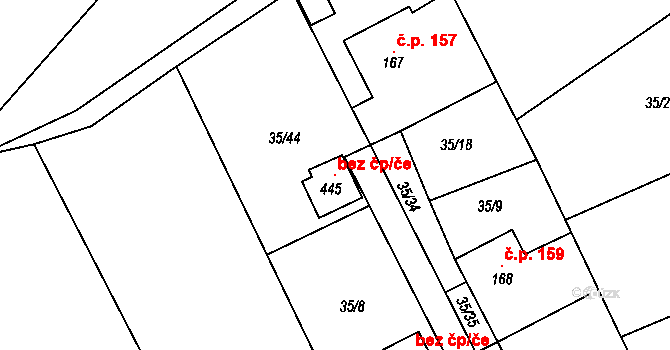 Tachlovice 121296156 na parcele st. 445 v KÚ Tachlovice, Katastrální mapa