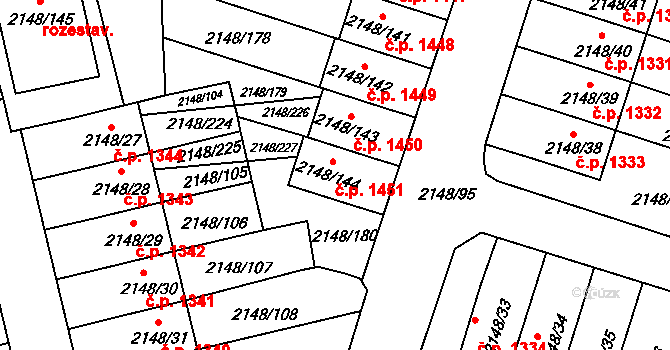 Nový Bor 1451 na parcele st. 2148/144 v KÚ Nový Bor, Katastrální mapa