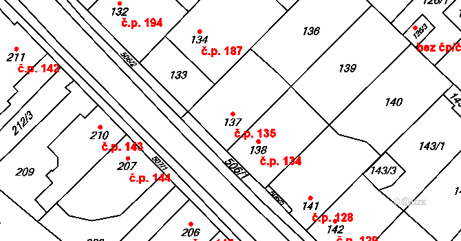 Babice u Rosic 135 na parcele st. 137 v KÚ Babice u Rosic, Katastrální mapa