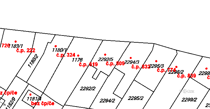 Lužice 809 na parcele st. 2292/5 v KÚ Lužice u Hodonína, Katastrální mapa
